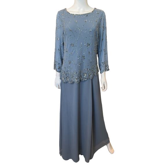 New ~ JKARA J KARA ~ Beaded Scallop Bodice Asymmetrical Gown Size 12 STUNNING - Picture 2 of 8